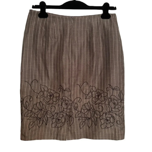 VTG Due Per Due Skirt Size 10 Gray Silk Wool Pinstripe Embroidered Floral Y2K - Picture 2 of 12